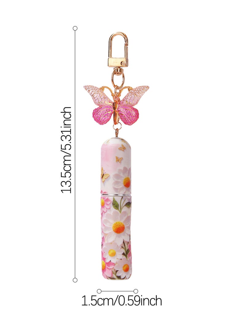 2 عبوة 5 مل زجاجة توزيع العطور ، سلسلة مفاتيح الفراشة والبخاخ الفارغ المملوء السفلي مناسب للسائل ، العطور مع سلسلة المفاتيح للسفر (أسود وردي) - Image 5