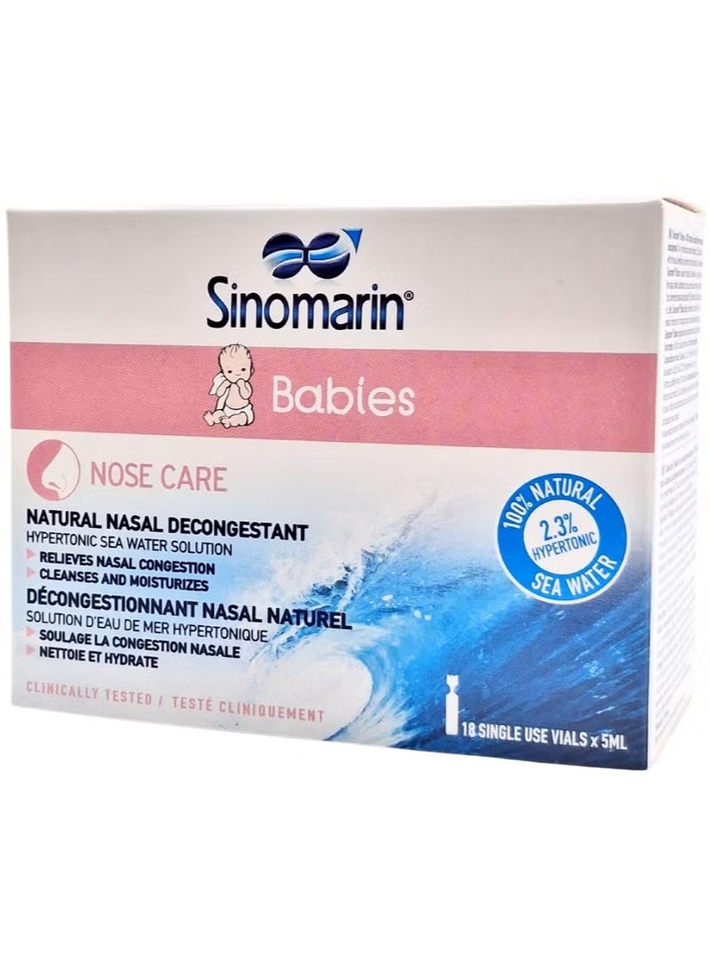 Sinomarin Babies Nasal Vials 5ml (Sterile Seawater for Baby Nasal Care, 18 Vials)