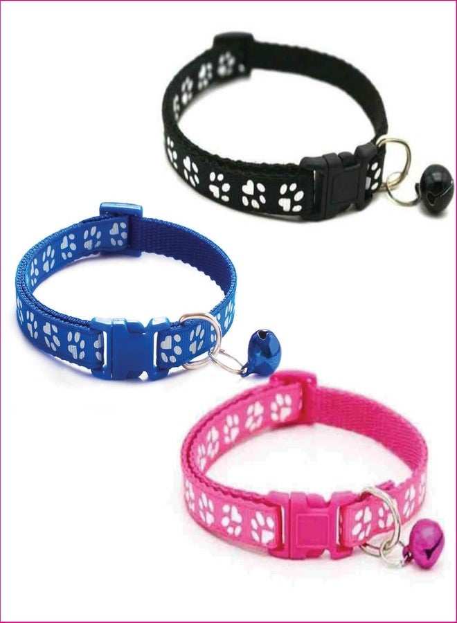 Litvibes Cat Collars Set of 3 with Bell,Kitten & Small Soft Adjustable Collar Safe,Solid & Protection Breakaway for Cats & Puppies,Cute Kitty Neckband with Paw Print-(Black,Dark Blue,Dark Pink) - Image 1