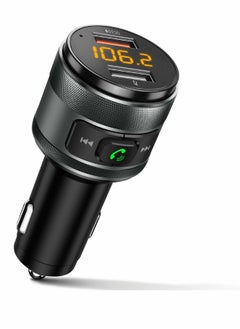 Excefore Bluetooth 5.0 FM Transmitter for Car, 3.0 Wireless Bluetooth FM Radio Adapter Music Player FM Transmitter Car Kit with Hands-Free Calling and 2 USB Ports Charger Support USB Drive  - Image 1