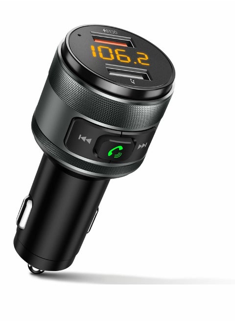 Bluetooth 5.0 FM Transmitter for Car, 3.0 Wireless Bluetooth FM Radio Adapter Music Player FM Transmitter Car Kit with Hands-Free Calling and 2 USB Ports Charger Support USB Drive
