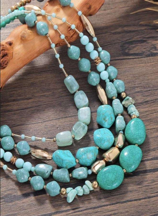 Secret for Longevity Four Strand Gold Tone Resin Turquoise Aqua Teal Blue Western Style Chunky Statement Necklace - Image 2