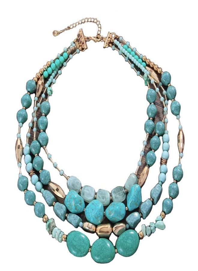 Secret for Longevity Four Strand Gold Tone Resin Turquoise Aqua Teal Blue Western Style Chunky Statement Necklace - Image 1