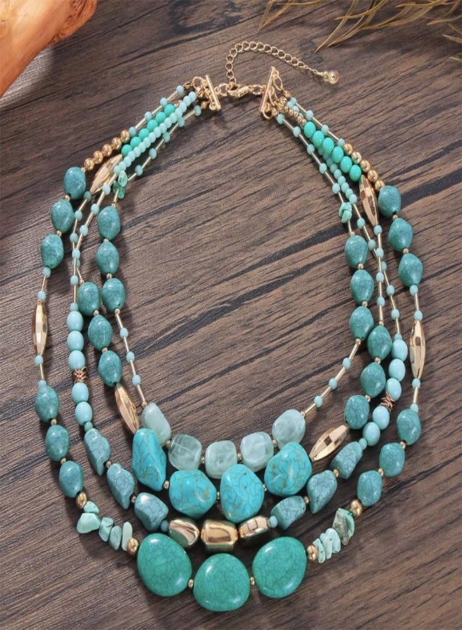 Secret for Longevity Four Strand Gold Tone Resin Turquoise Aqua Teal Blue Western Style Chunky Statement Necklace - Image 4