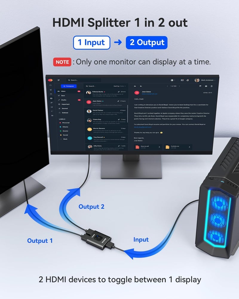 GANA HDMI Switch 4k@60hz Splitter, Aluminum Bidirectional HDMI Switcher 2 in 1 Out, Manual HDMI Hub Supports HD Compatible with Xbox PS5/4/3 Blu-Ray Player Fire Stick Roku - Image 3