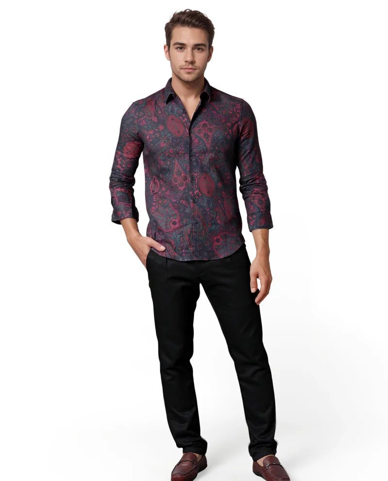 Rare Rabbit Rare Rabbit Men's Paizerr Pink Cotton Fabric Full Sleeves Paisley Print Shirt