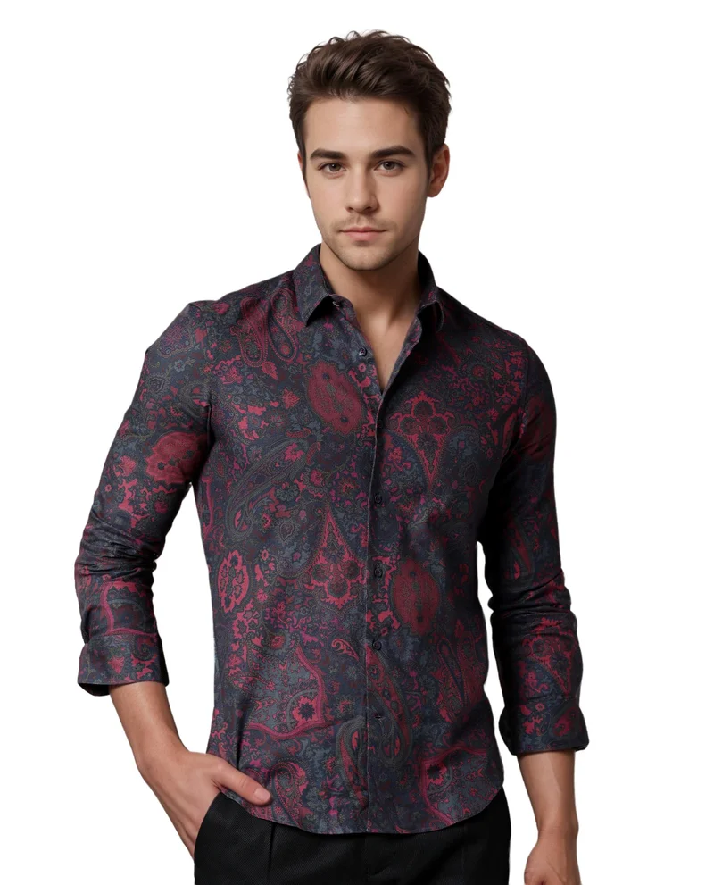 Rare Rabbit Rare Rabbit Men's Paizerr Pink Cotton Fabric Full Sleeves Paisley Print Shirt