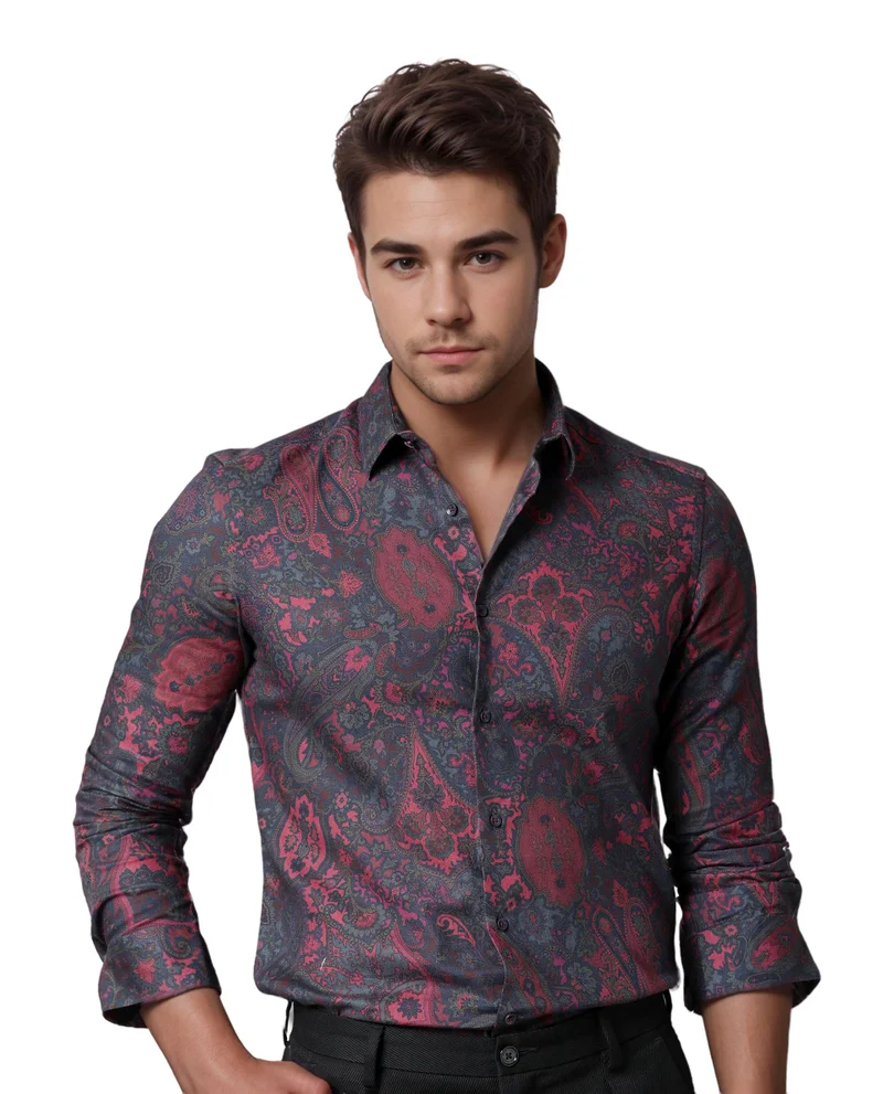 Rare Rabbit Rare Rabbit Men's Paizerr Pink Cotton Fabric Full Sleeves Paisley Print Shirt
