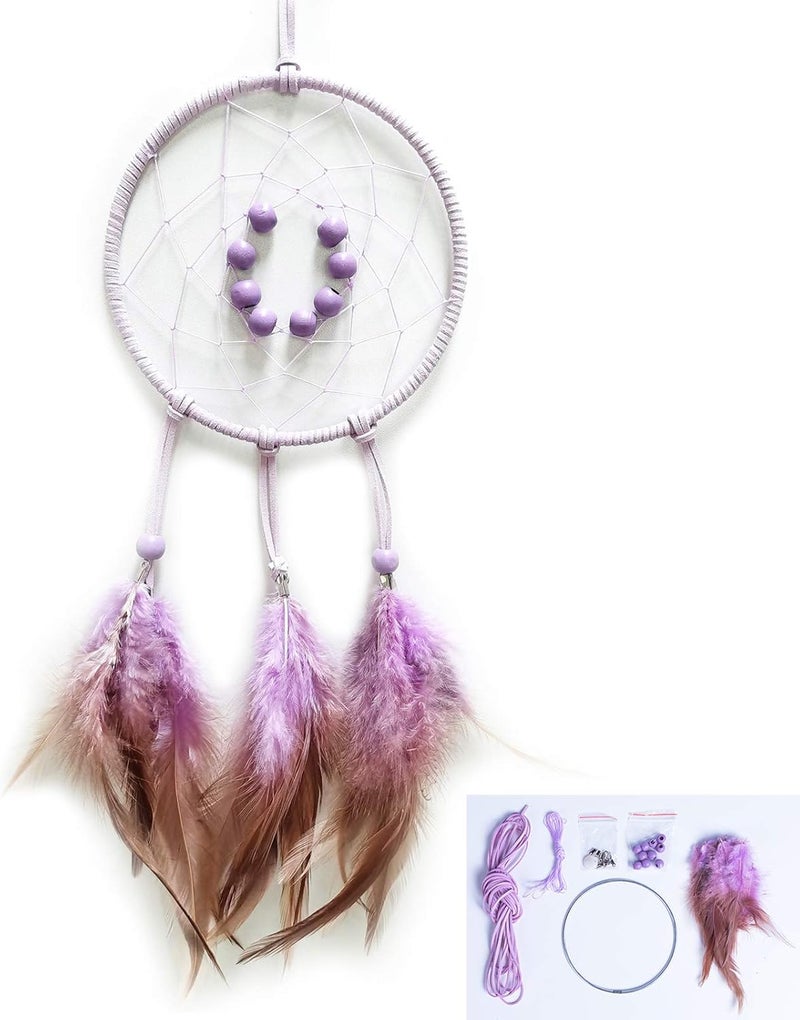 FANDOL DIY Dream Catcher Beginner Kit, Making Dream Catcher Supplies Include Metal Hoop, Feathers, Faux Suede Cord, Thread, Wood Beads (Lilac) - Image 1