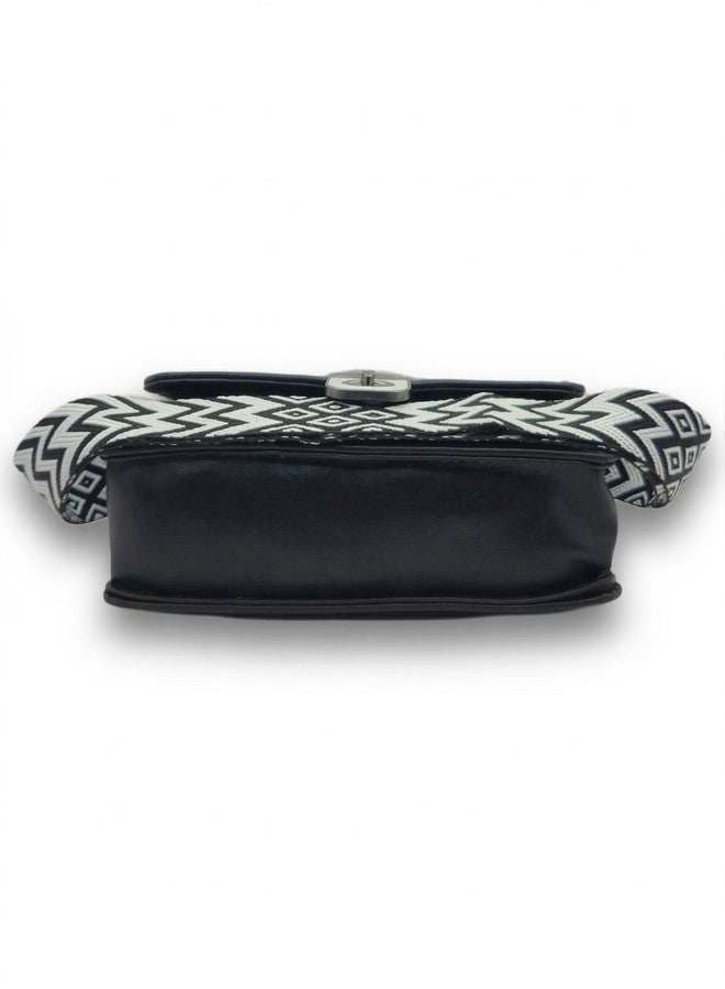 KRIFTY Sling Bag with Geometric Patterned Strap, Faux Leather Crossbody Bag with Twist Lock Closure For Women's/Girls (Black) - Image 5