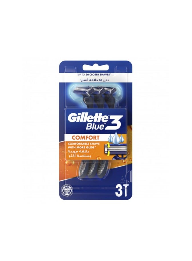 Gillette Blue3 Disposable Shaving Razor With Comfort Gel - 3 Razors - Image 2