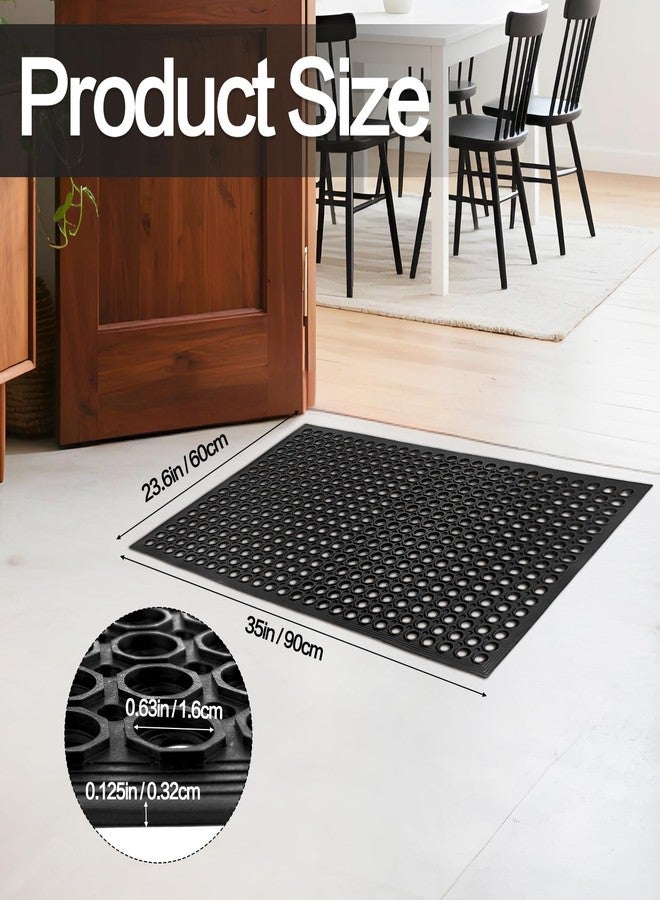 Nexboraque Anti Fatigue Rubber Floor Mats, 24 x 36 Inch Non-Slip Restaurant Mat Door Mat Drainage Mat for Indoor Outdoor Wet Area, Pool Entry, Garden - Black - Image 2