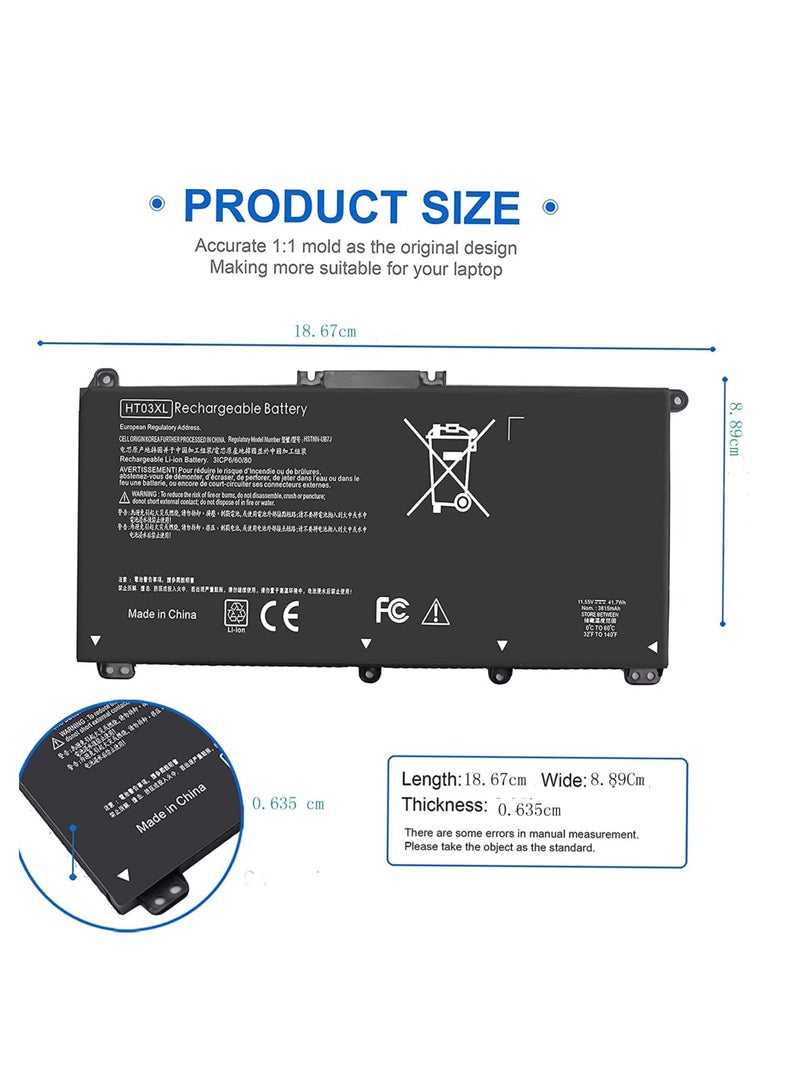 بطارية لابتوب اتش بي بافليون HT03XL L11119-855 15-DA 15-DB 15-DW 15-CS 15-DY 17-by 17-CA -da0014dx 15-cs005 3 cl 3cl 3cl 15-dw0043dx 15t-dw100 15z-cw100 11.55 - Image 3