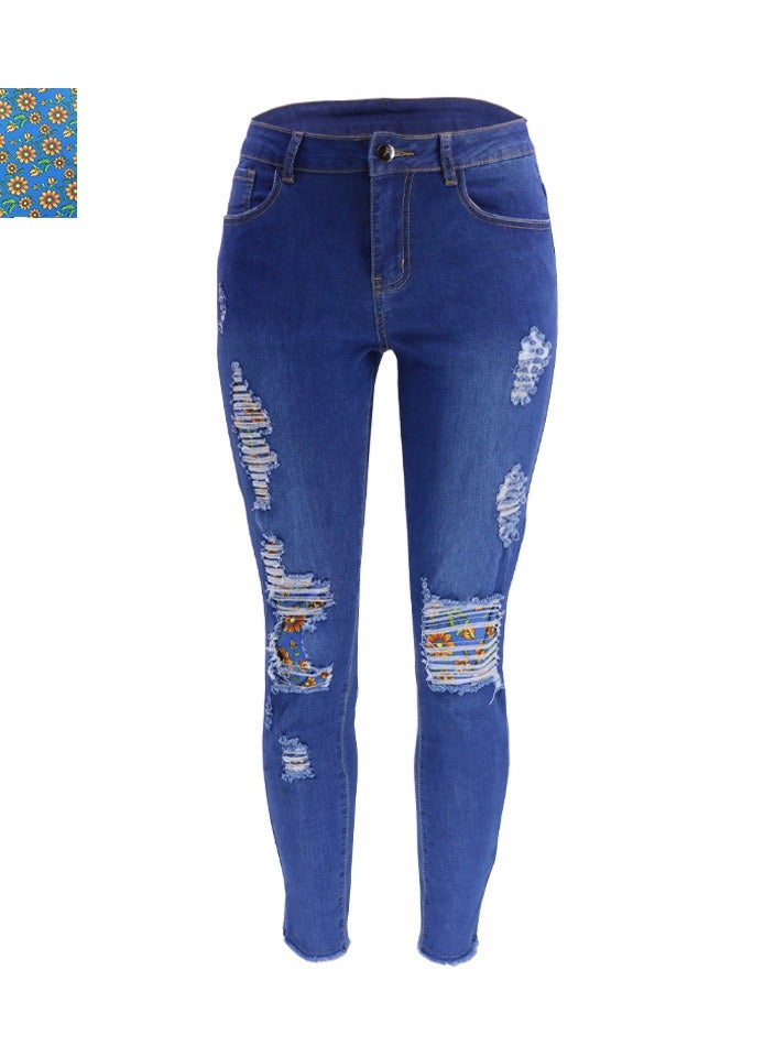 Loquat Stylish Ripped Patch Women's Denim Trousers  - Image 1