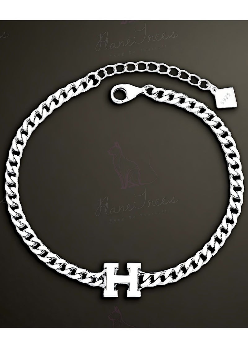 Plane Trees 925 Sterling Silver H Letter Chain Bracelet for Women – Minimalist Adjustable Link Design, Fashion Jewelry Gift - Image 1