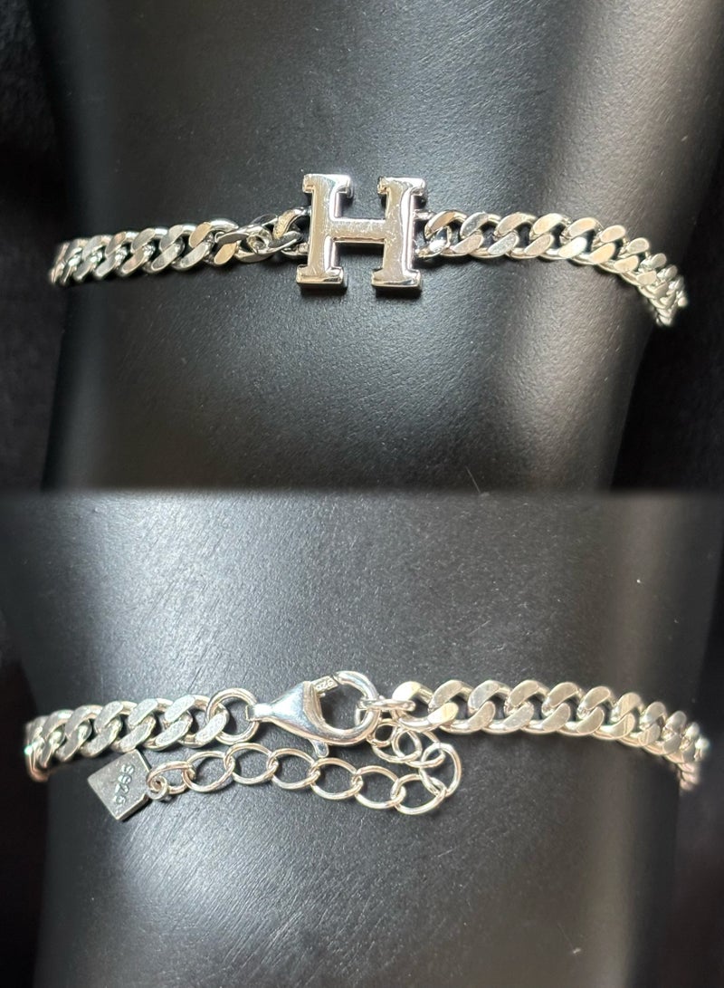 Plane Trees 925 Sterling Silver H Letter Chain Bracelet for Women – Minimalist Adjustable Link Design, Fashion Jewelry Gift - Image 2