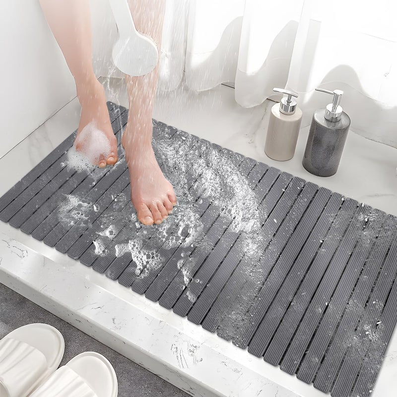 MBOSS Bathtub Mat Non Slip, Shower Mat for Inside Shower, Suction Cups Design and Drain Holes, 37.5 X 15.7 Inch, Bathroom Essentials Safe, Easy to DIY Cut, Soft and Eco-Friendly Materials - Image 1