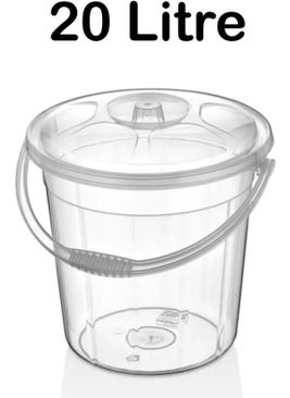 Tiesa Home Plastic Transparent 20 Liter Handled Lid Cleaning Garbage Food Water Bucket 