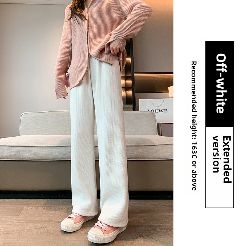 Womens Chamois Chenille Wide Leg Pants Autumn Winter High Waist Casual Knitted Trousers Blue [extended]] - Image 4