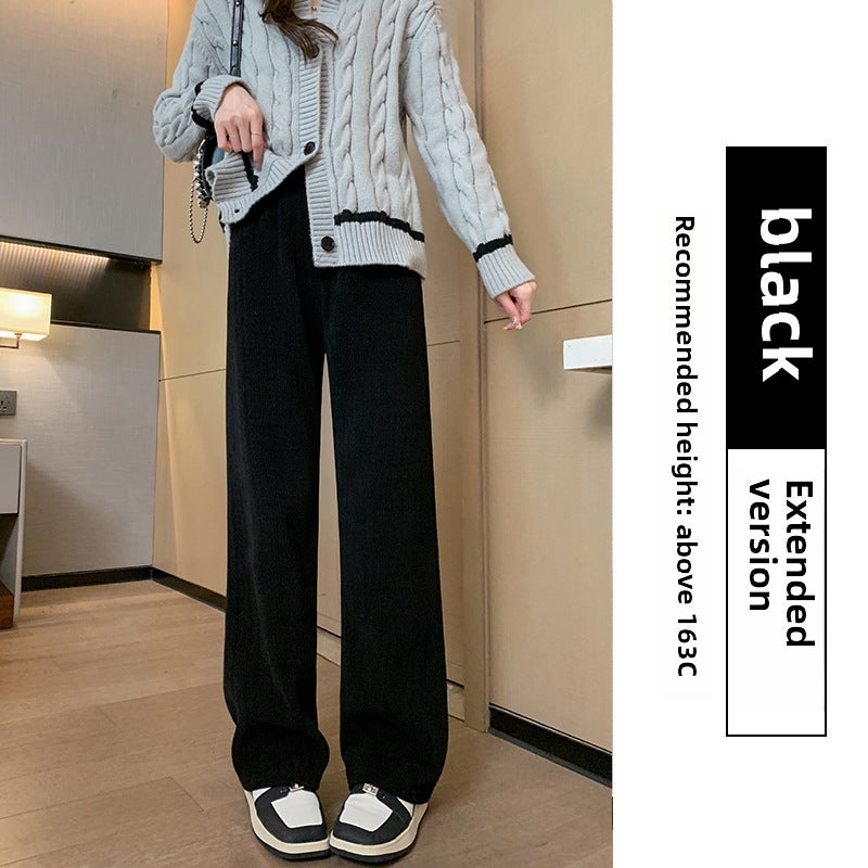 Womens Chamois Chenille Wide Leg Pants Autumn Winter High Waist Casual Knitted Trousers Blue [extended]] - Image 5