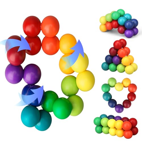 Cybemaga 3 PCS Colorful Ball Fidget Ring Toy for Kids Toddlers Fidget Chain Airplane Car Travel Trip for Age 38 Rainbow DIY Sensory Puzzle Toy for Easter Eggs Basket Stuffer Gifts - Image 1