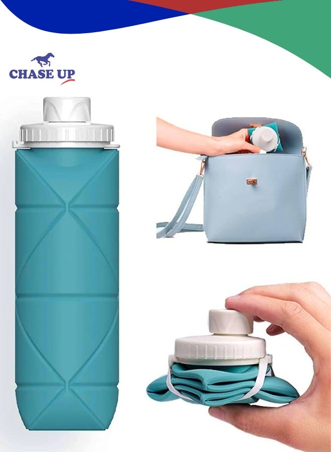 Chase Up Collapsible Water Bottles Cups Leakproof Valve Reusable BPA Free Silicone Foldable Travel Water Bottle Cup for Gym Camping Hiking Travel Sports Lightweight Durable (Dark Green) - Image 1