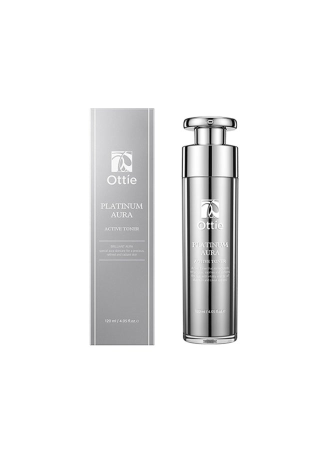 أوتي تونر Ottie Platinum Aura Active بحجم 120مل | يُرطب ويُلين للحصول على بشرة لامعة | تونر كوري فاخر - Image 1