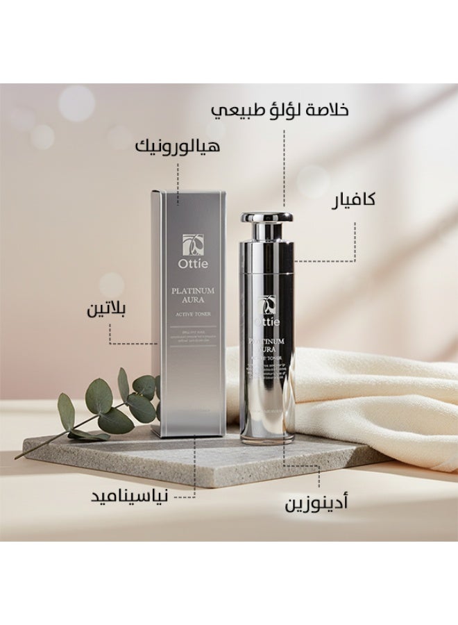 أوتي تونر Ottie Platinum Aura Active بحجم 120مل | يُرطب ويُلين للحصول على بشرة لامعة | تونر كوري فاخر - Image 3