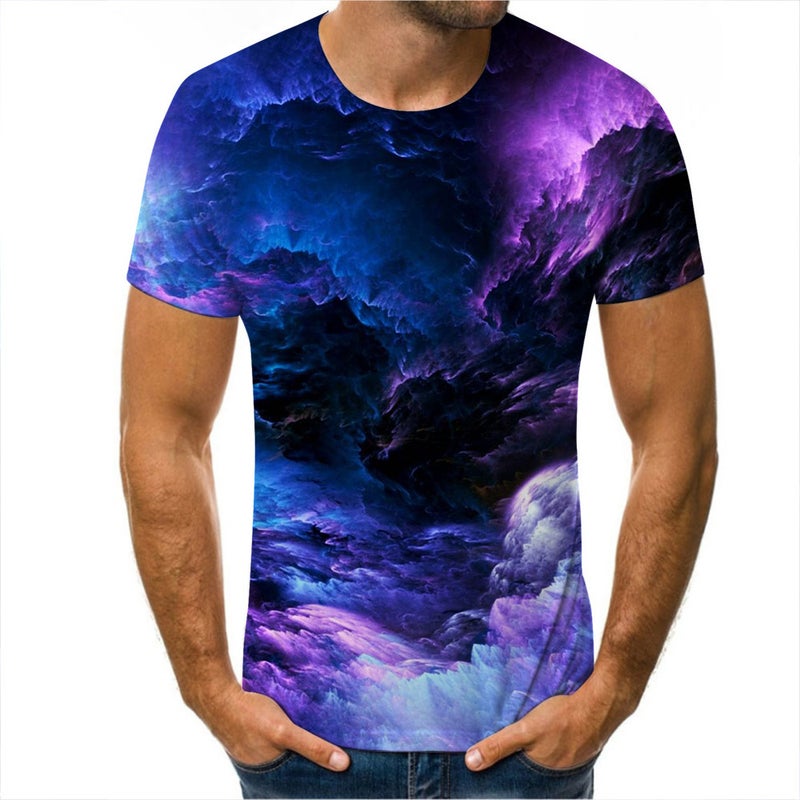 Digital 3D Printing Men'S Short-Sleeved T-Shirt Star Scenery Trend For Young Male Students - Image 2