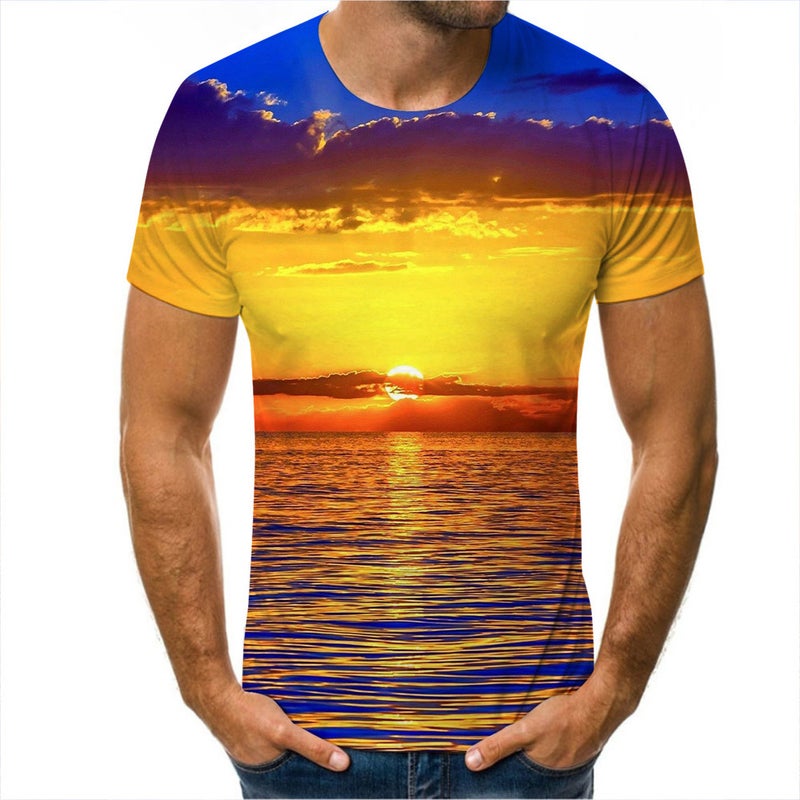 Digital 3D Printing Men'S Short-Sleeved T-Shirt Star Scenery Trend For Young Male Students - Image 1