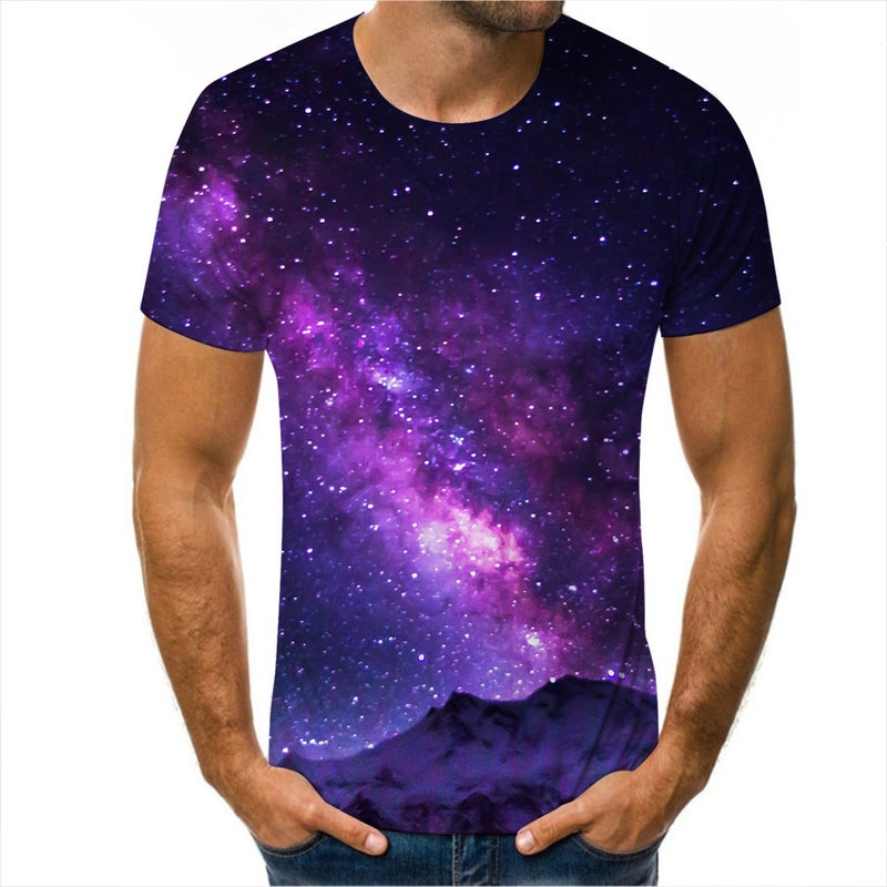 Digital 3D Printing Men'S Short-Sleeved T-Shirt Star Scenery Trend For Young Male Students - Image 3