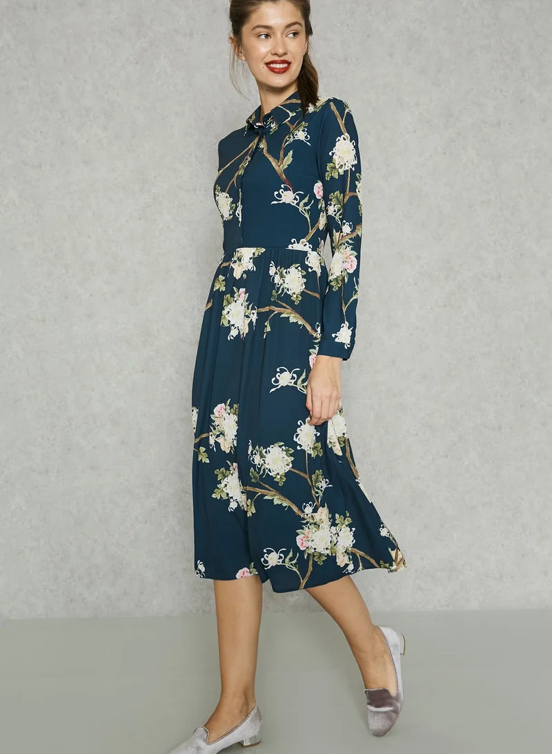 ELLA Floral Print Shirt Dress
