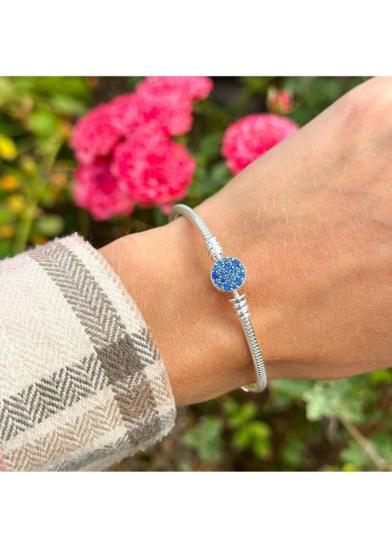 باندورا سوار Pandora Moments الأزرق اللامع مع مشبك قرصي وسلسلة ثعبان من الفضة الإسترلينية925 مقاس 18  - Image 2