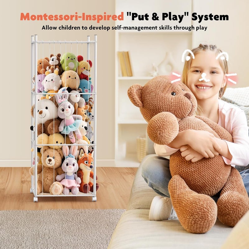 GoKEDA Stuffed Animal StorageExtra Large Metal Stuffed Animals Storage TowerHeavy Duty Stuffed Animal Holder with Elastic Plushies Storage Organizer for NurseryKids RoomPlayroom White - Image 5
