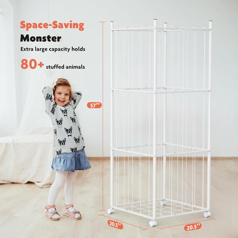 GoKEDA Stuffed Animal StorageExtra Large Metal Stuffed Animals Storage TowerHeavy Duty Stuffed Animal Holder with Elastic Plushies Storage Organizer for NurseryKids RoomPlayroom White - Image 2