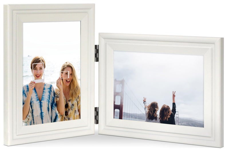 JD Concept Vertical Horizontal Combo, Art Double 5x7 White Wood Foldable Picture Frame - Opening 4.5x6.5 - for 5 by 7 Portrait and Landscape View - Image 1