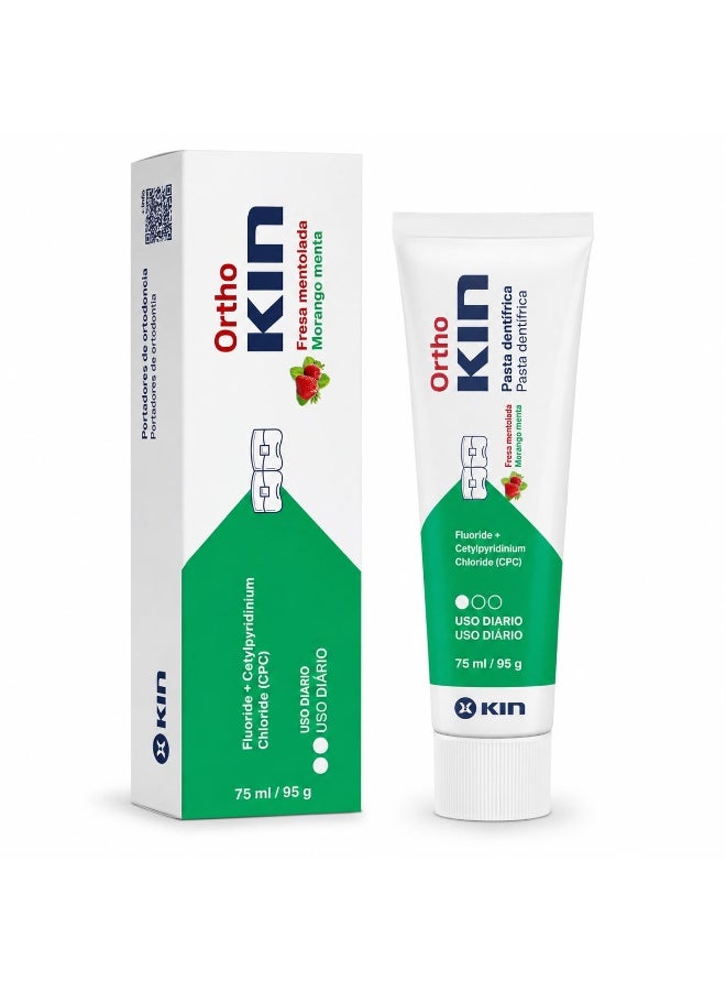 KIN Ortho Kin Orthodontic Toothpaste with Fluoride & CPC Strawberry Mint Flavor 75ml | Daily Care for Braces & Orthodontic Appliances - Image 1