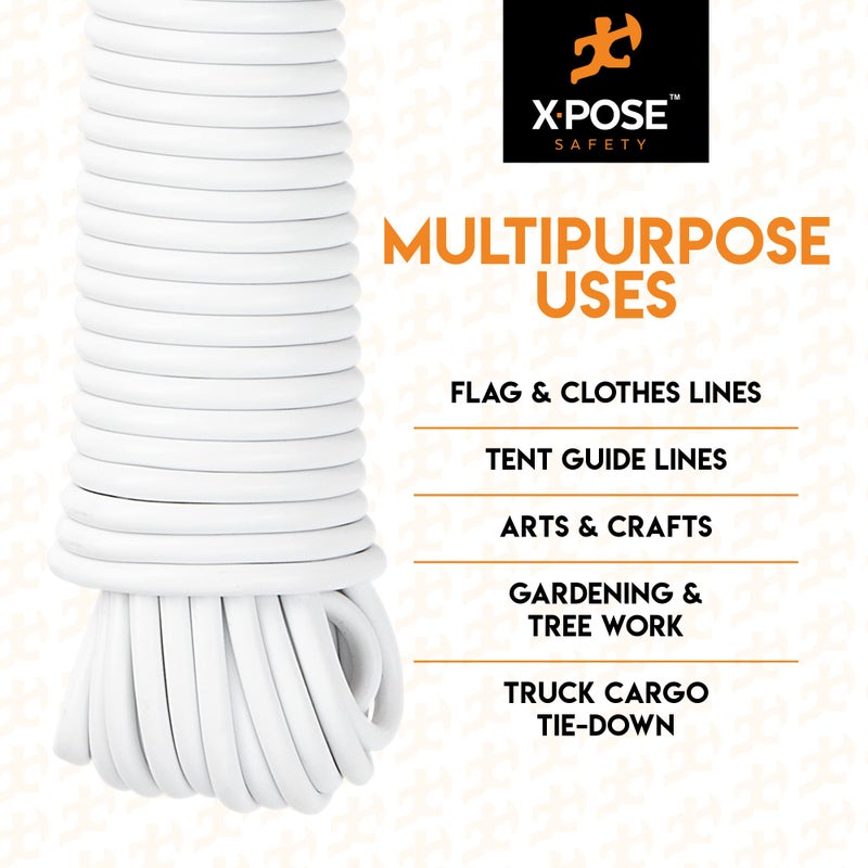 xpose safety Plastic Clothesline - 100' Plastic Clothes Line - White Outdoor Weather Resistant - Synthetic Cord for Hanging and Drying Clothing & Laundry - Plastic Rope Clothes Line String for Pulley - Image 4
