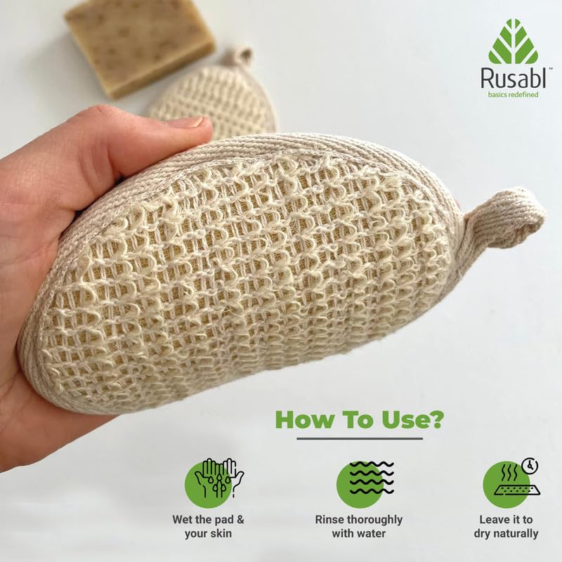 Rusabl Ramie Bath Loofah for Body Deep Cleansing and Scrubbing (Pack of 2, Oval) Reusable Exfoliating Scrub Sponge, Made of Natural Fibre, Scrubber for Men and Women, Cleanses and Gently Exfoliates Skin - Image 3