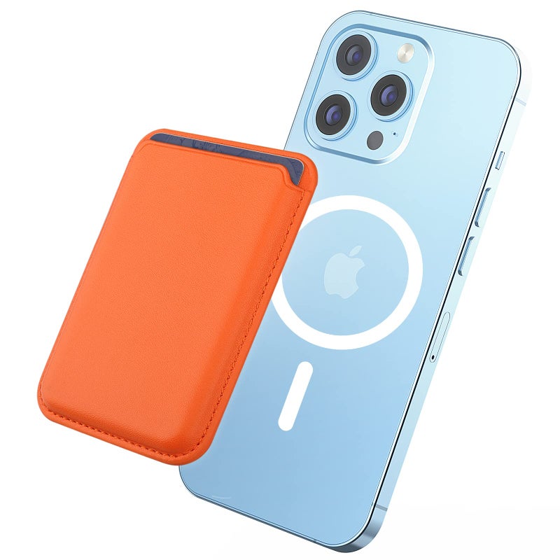gepas Magnetic Wallet Card Holder with MagSafe, Slim Leather iPhone Wallet for iPhone 12-14 Series, Orange - Image 2