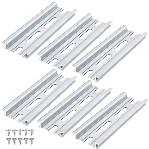 VAMRONE 6 Piece Aluminum DIN Rails, 4 Inches Long, 35mm Wide, 7.5mm High, Top Hat Slotted DIN Rail with RoHS, Extra Premium Screws Included for Hardware Components Mounting - Image 1