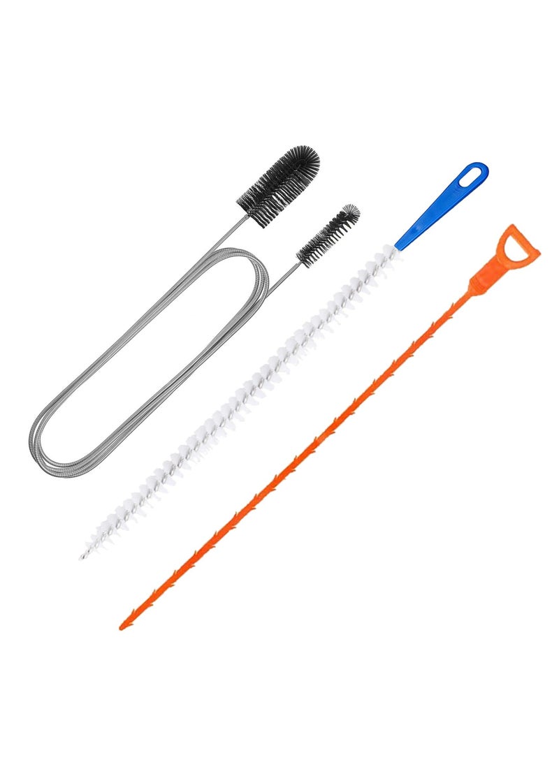 Drain Unblocker Set, 3 Pcs Drain Cleaner Tool, 155 cm Double-ended Drain Pipe Cleaner Brush, 45 cm Sink Unblocker Brush, 50 cm Hair Clog Remover, Plumbing Unclogger Tool for Kitchen Bathroom Shower - Image 1