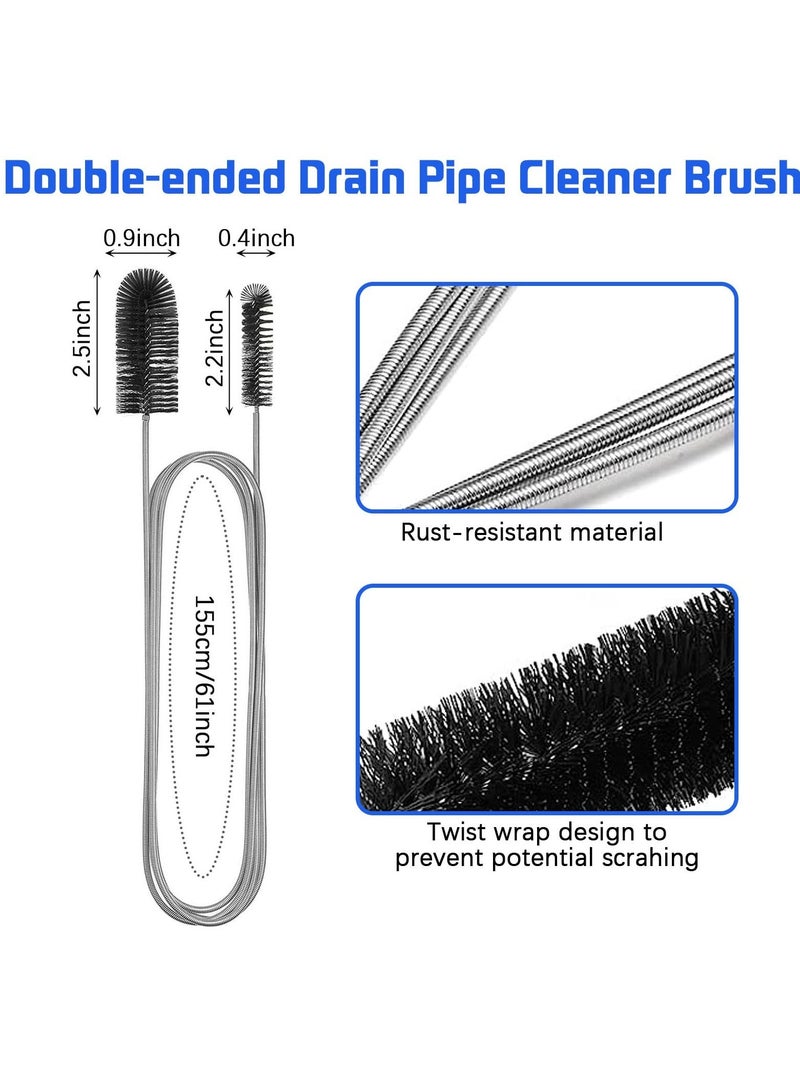 Drain Unblocker Set, 3 Pcs Drain Cleaner Tool, 155 cm Double-ended Drain Pipe Cleaner Brush, 45 cm Sink Unblocker Brush, 50 cm Hair Clog Remover, Plumbing Unclogger Tool for Kitchen Bathroom Shower - Image 2