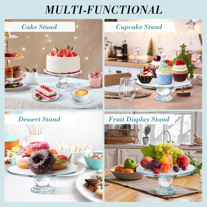 Uten Crystal Glass Cake Stand, 11'' Cake Display Stand, Crystal Glass Fruit Plate, Clear Crystal Cake Stand, Display Desserts Holder for Wedding Cakes Serving Platters - Image 5