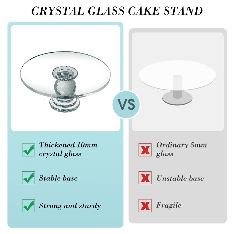 Uten Crystal Glass Cake Stand, 11'' Cake Display Stand, Crystal Glass Fruit Plate, Clear Crystal Cake Stand, Display Desserts Holder for Wedding Cakes Serving Platters - Image 4