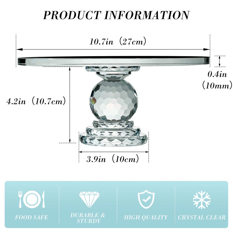 Uten Crystal Glass Cake Stand, 11'' Cake Display Stand, Crystal Glass Fruit Plate, Clear Crystal Cake Stand, Display Desserts Holder for Wedding Cakes Serving Platters - Image 2