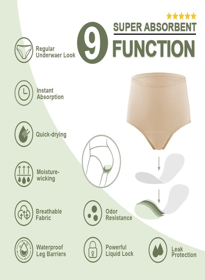 BATTEWA Washable Incontinence Underwear for Women, Leak-Proof High-Waisted Cotton Underwear for Women Provides 50ml Bladder Leak Protection. (2Beige,Large - Image 3