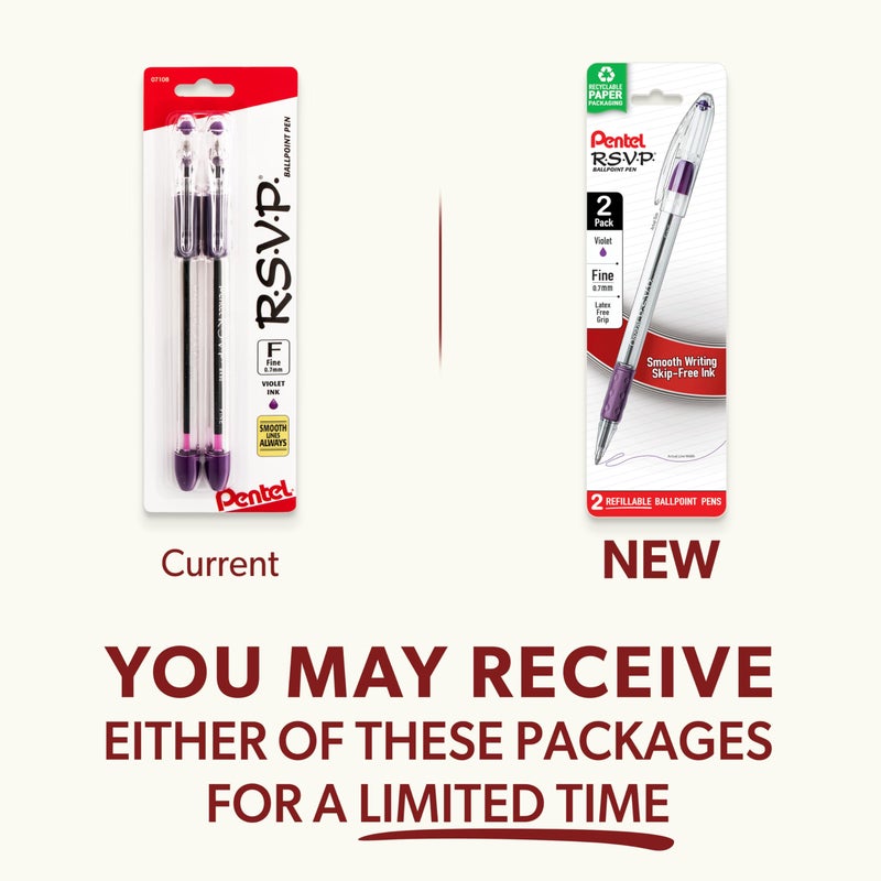 Pentel قلم حبر جاف بنتل R.S.V.P.، خط رفيع، حبر بنفسجي، عبوة 2 (BK90BP2V) - Image 3