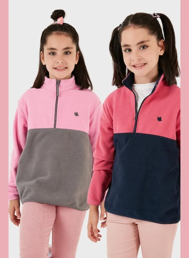 Lela Lela Soft Texture Half Zipper Color Block Stand Collar 2-Pack Polar Kids POLAR 5905004S2