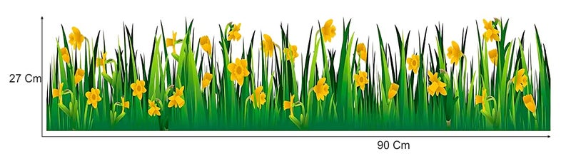 Akki Wold PVC Self-Adhesive Green Grass with Flower Wall Sticker for Kid's Living Room Bedroom for Home Hall Decor Wall Sticker (Size - 27 cm X 90 cm) - Image 2